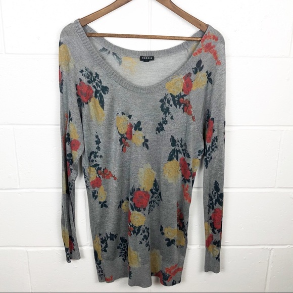 torrid Sweaters - Plus Size Torrid Floral Long Sleeve Sweater